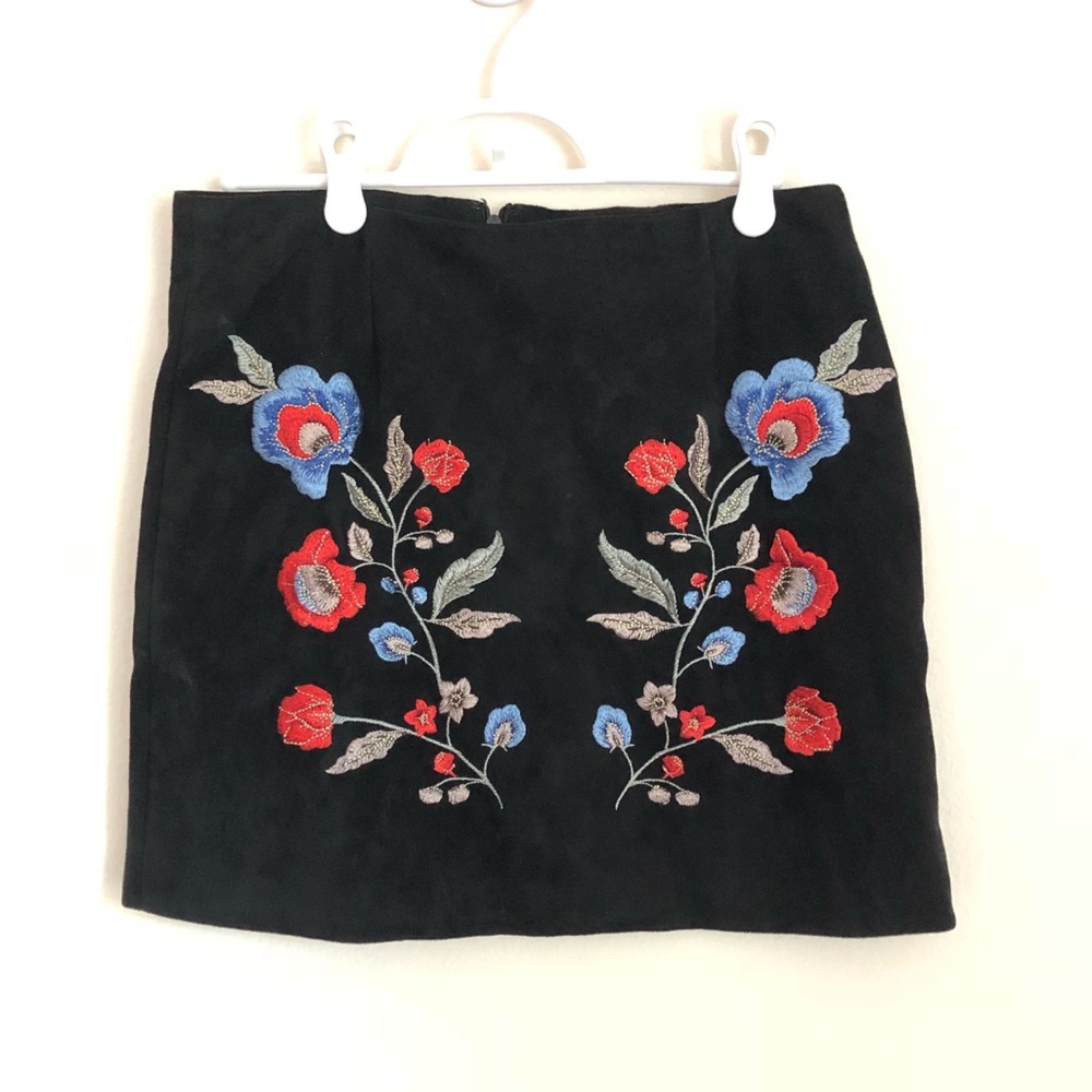 Floral Suede Mini Skirt